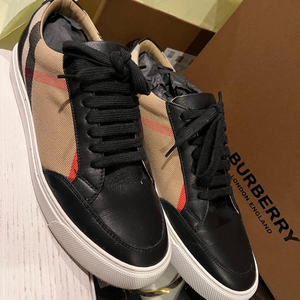House Check Cotton and Leather Sneakers